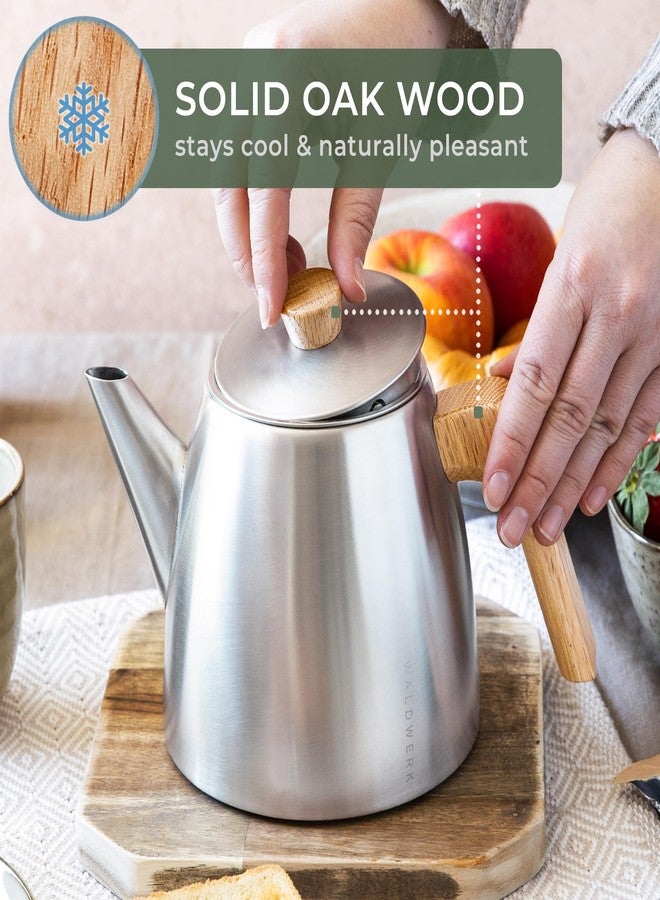 WALDWERK Tea Pot with Infuser - Double Wall Stainless Steel Teapot - Tea Pot with Infuser for Loose Tea - Made from 304 Stainless Steel and Oak Wood - Isolated Teapot with Strainer - 100% Drip Free - Image 2